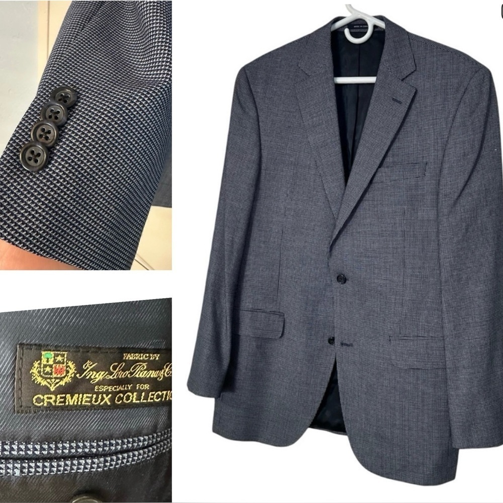 Daniel Cremieux Blazer Loro Piana Blue Gray Houndstooth Size 40L